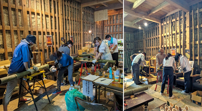 竹灯籠制作の様子