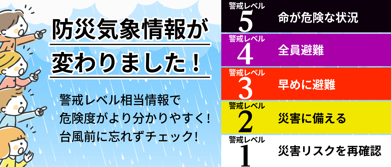 防災気象情報が変わりました!警戒レベル相当情報がより分かりやすく。台風前に忘れずチェック!