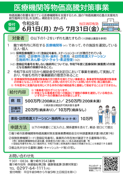 医療機関等物価高騰対策支援事業費補助金チラシ表面