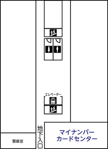 地下1階には、マイナンバーカードセンターと警備室があります。
